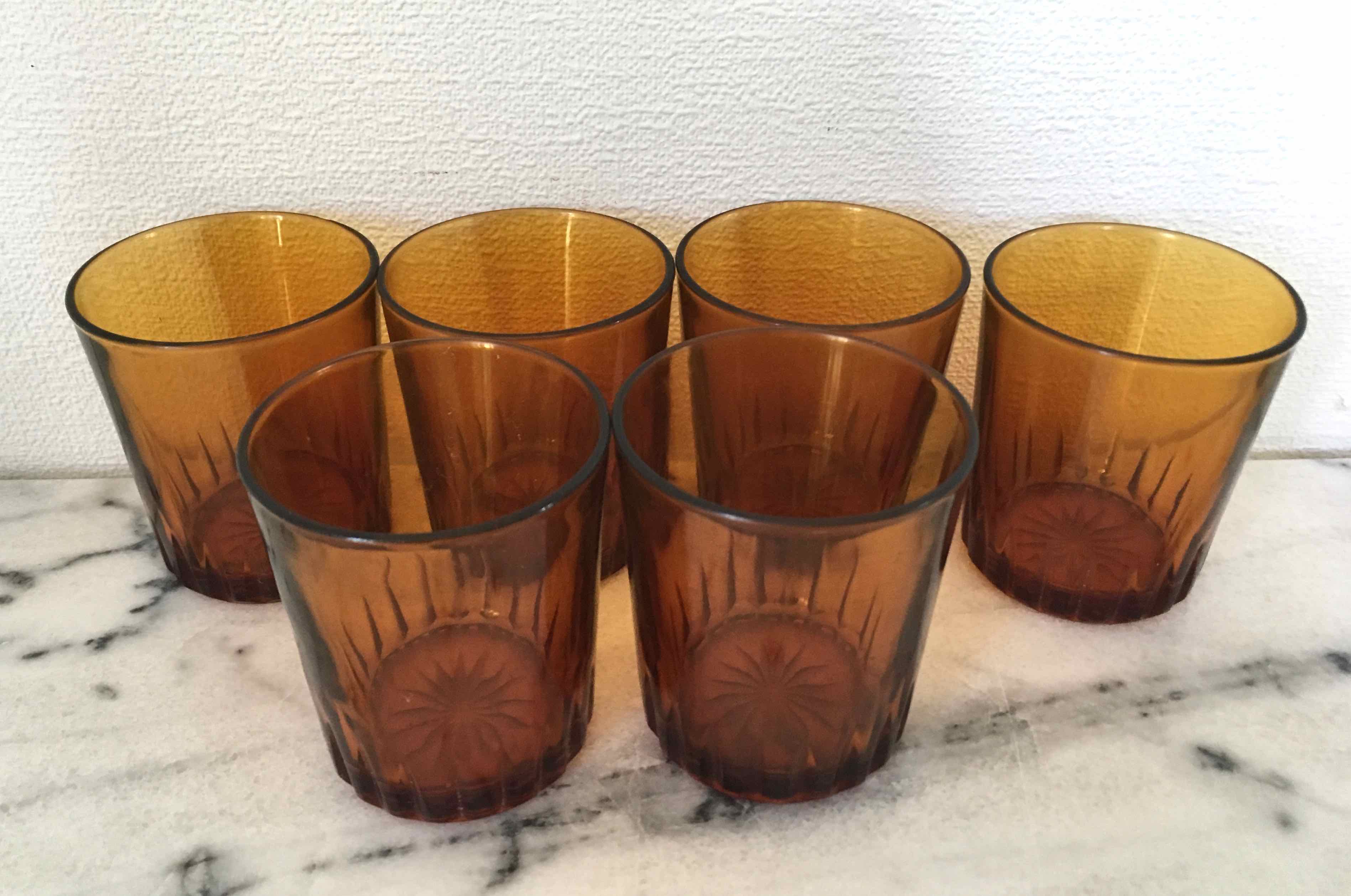 Lot de 6 verres à eau vintage ambre