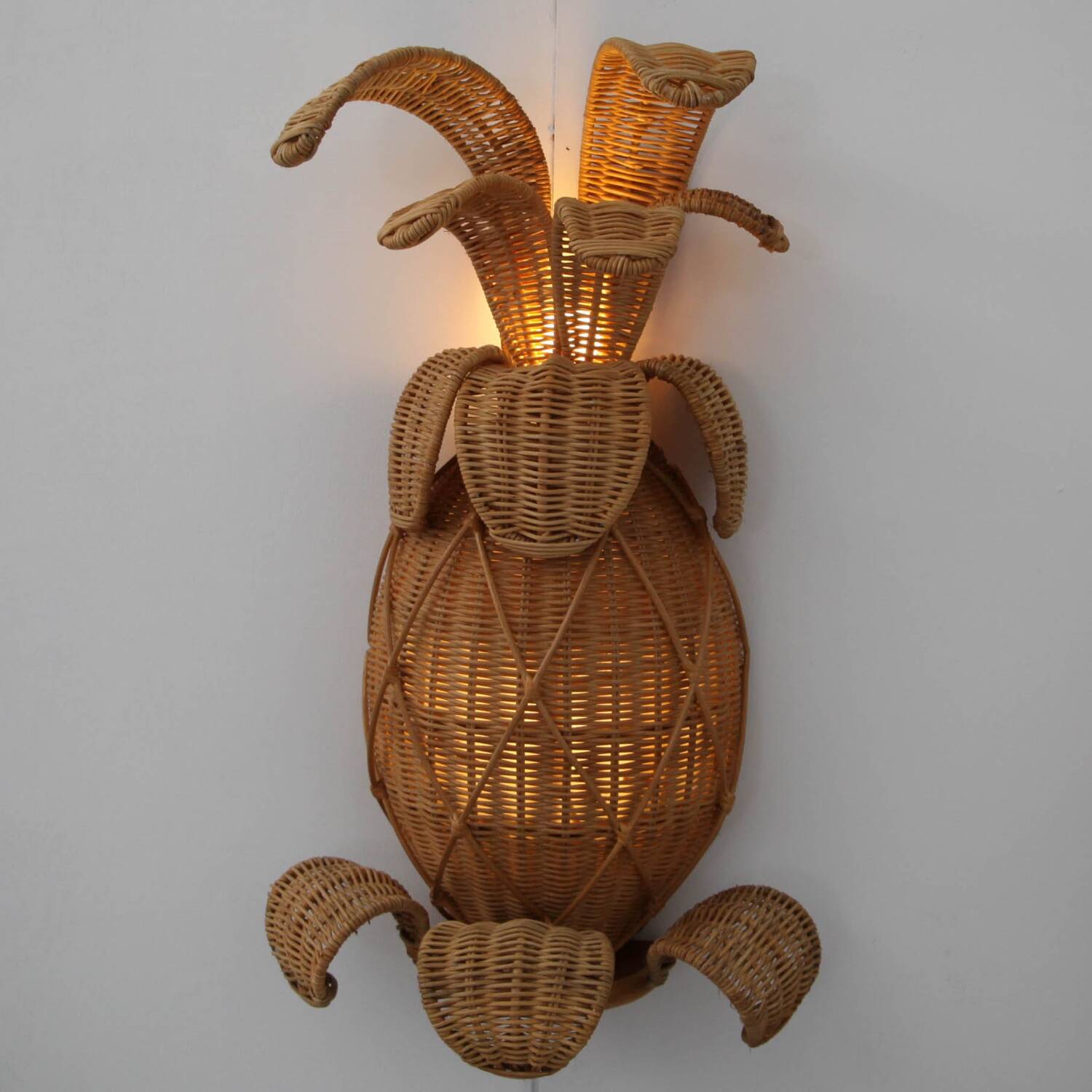Pair of "pineapple" wall lights in rattan