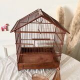 Cage à oiseaux ancienne en bois et acier
