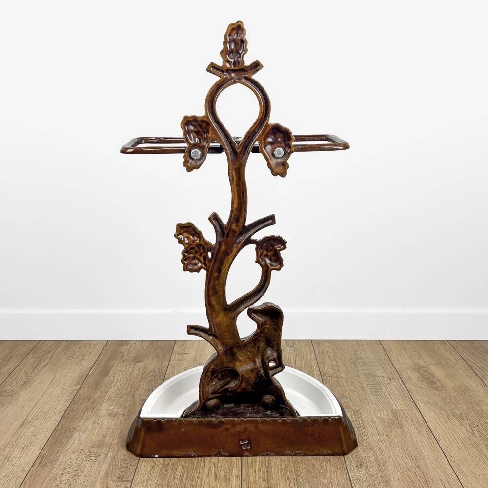 Art Nouveau umbrella stand or cane holder in enameled cast iron