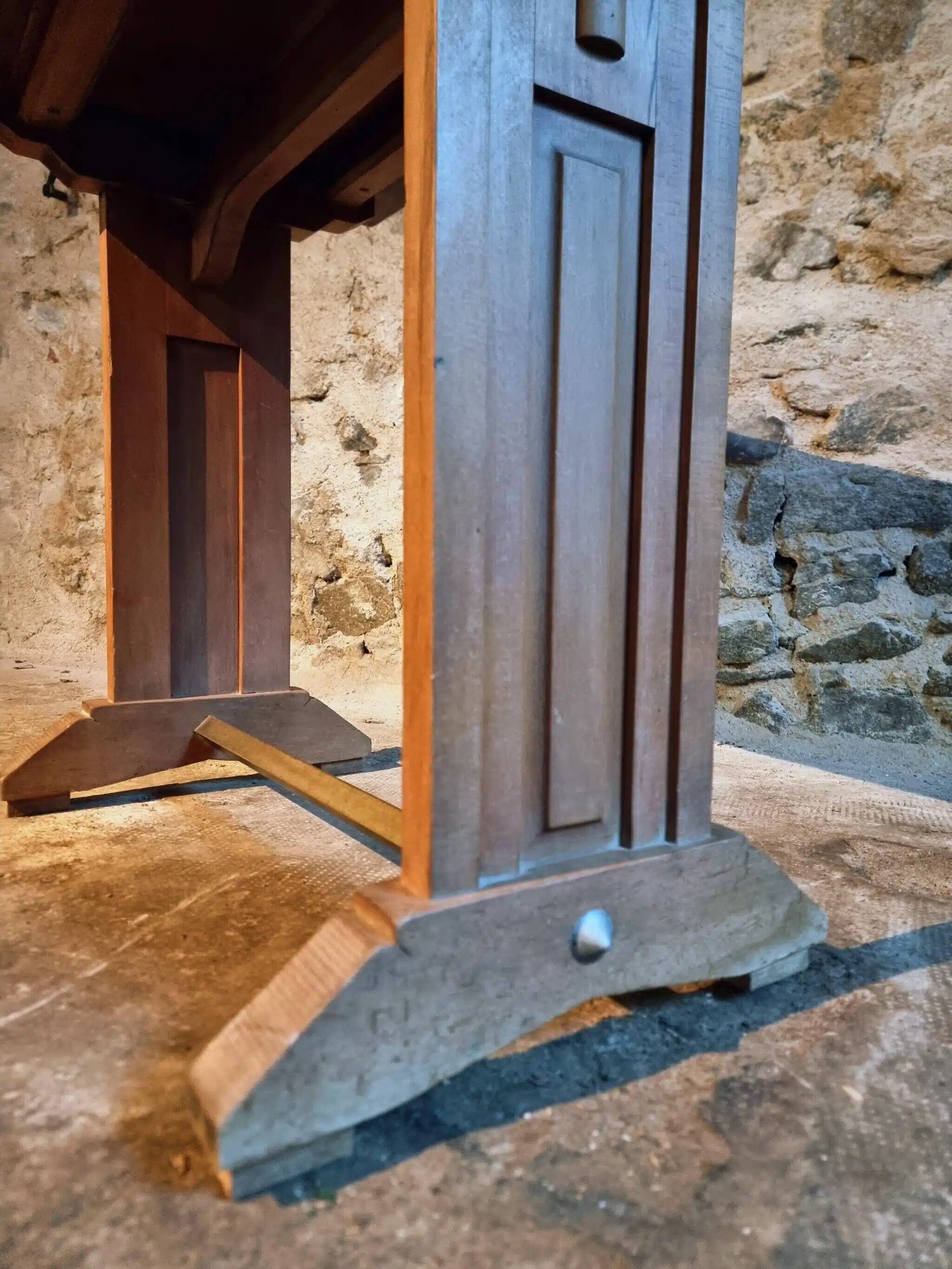 Vintage 1930s French bistro table – beech base, walnut top and nickel-plated stand