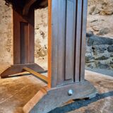 Vintage 1930s French bistro table – beech base, walnut top and nickel-plated stand