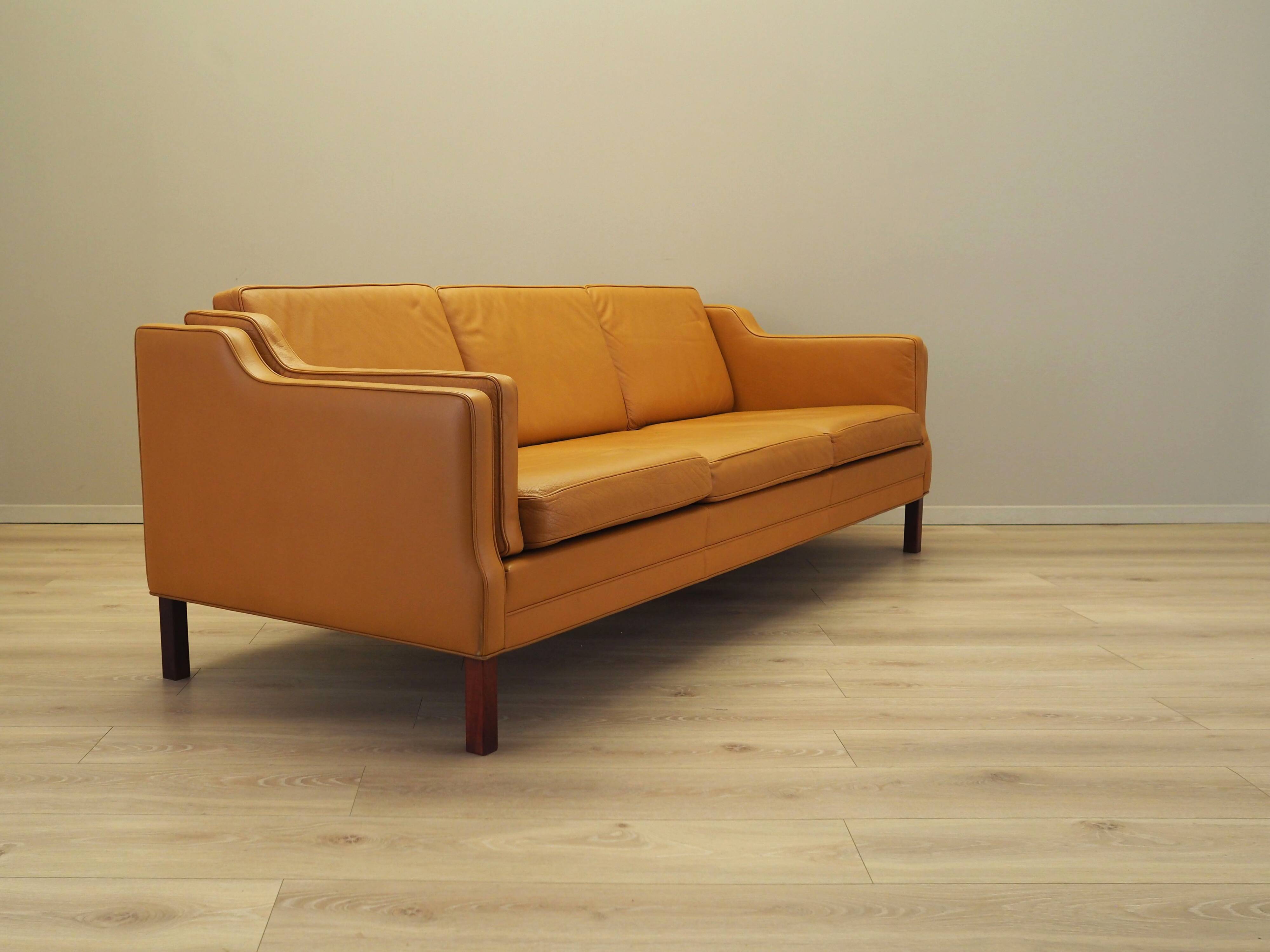 Orange leather sofa, Danish design, 1970s, production: Denmark