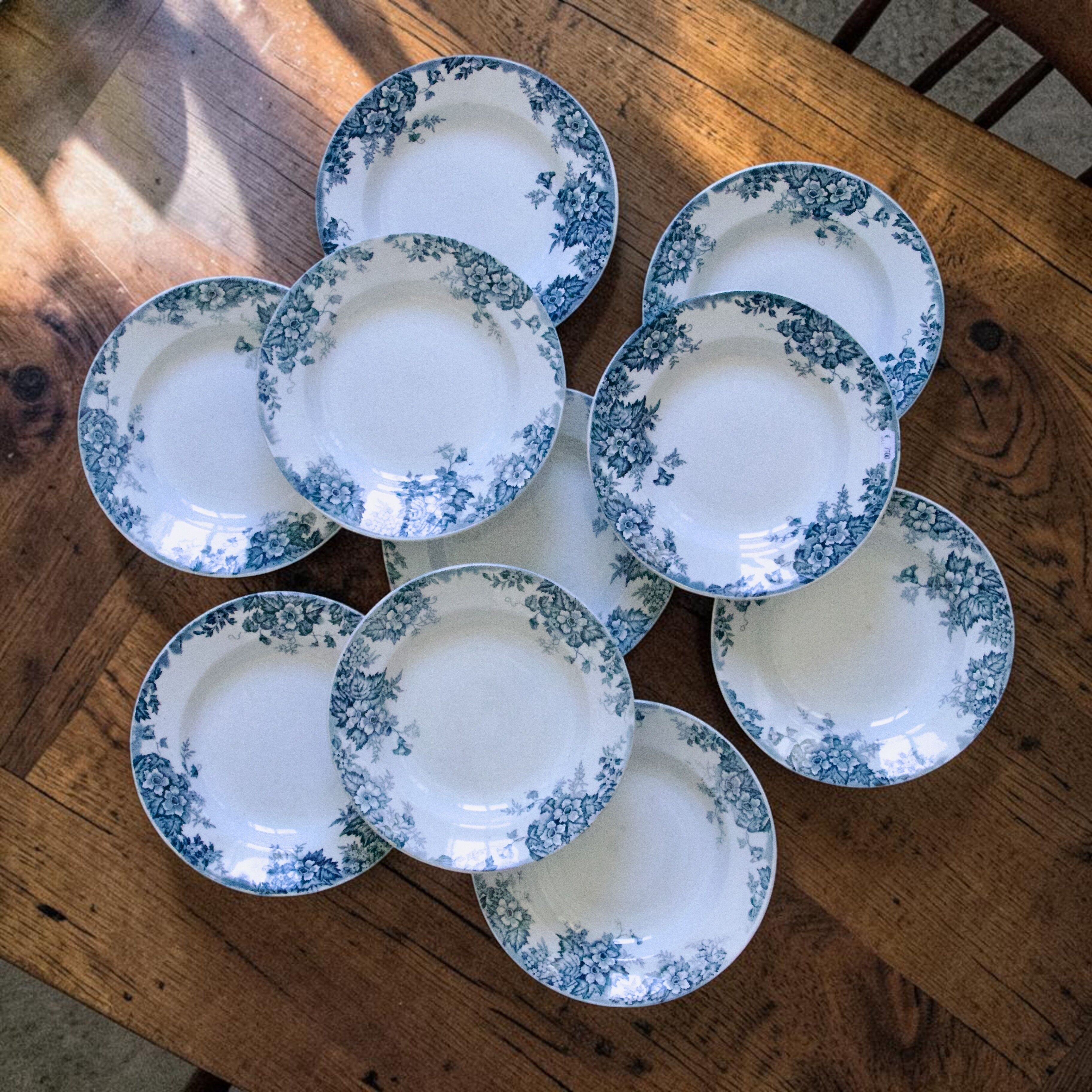 10 antique ironstone plates signed Moulin des Loups "Marie Louise"