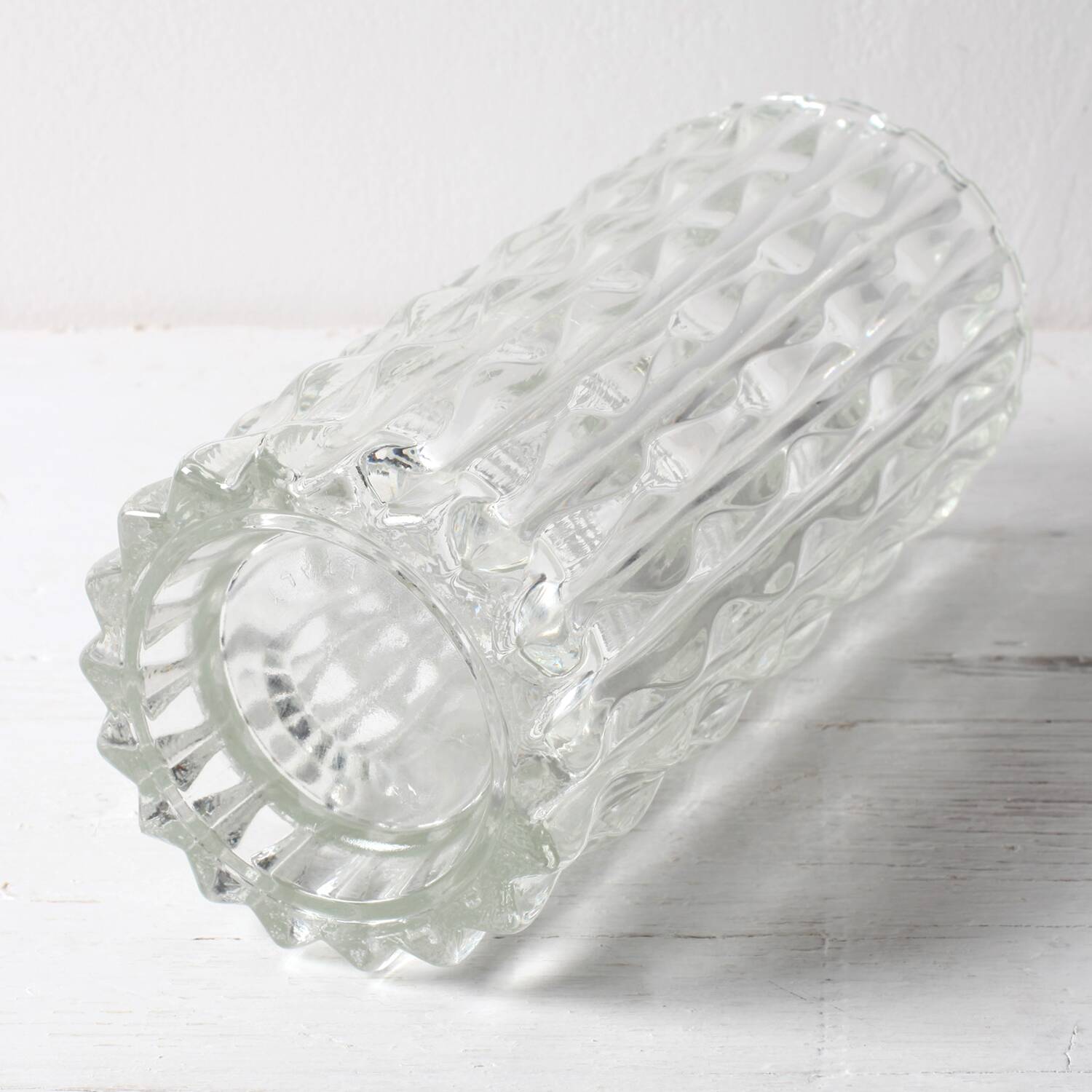 Vintage Solid Heavy Clear Hand Pressed Glass Flower Vase / Fidenza / Italy