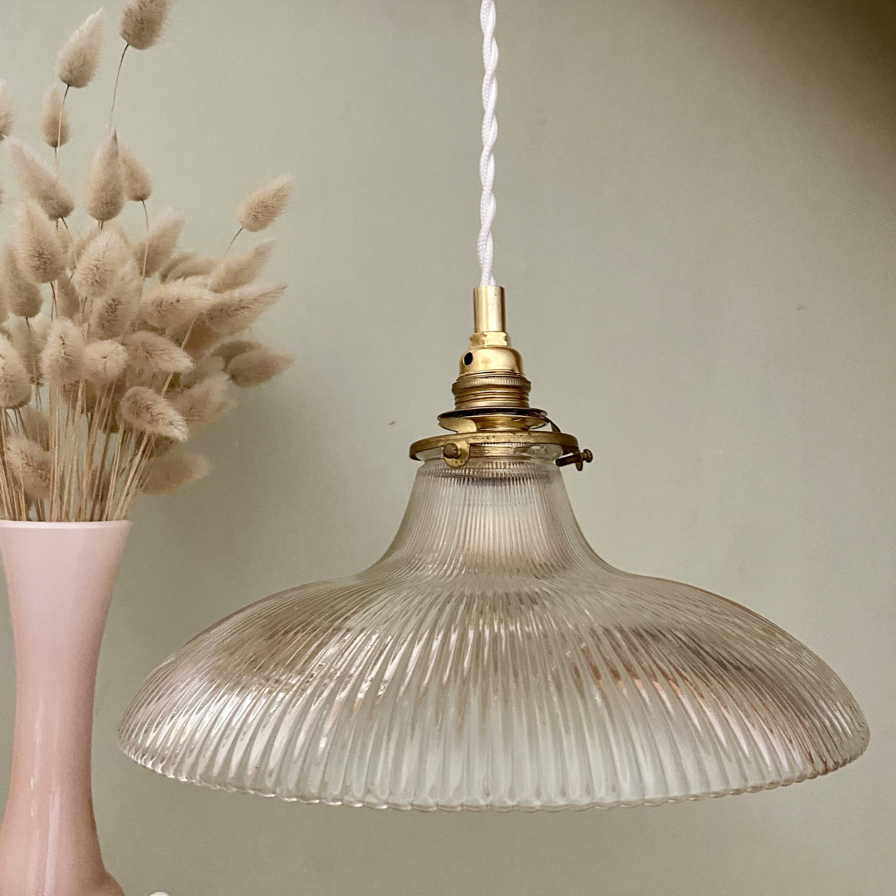 Vintage holophane glass lampshade pendant light