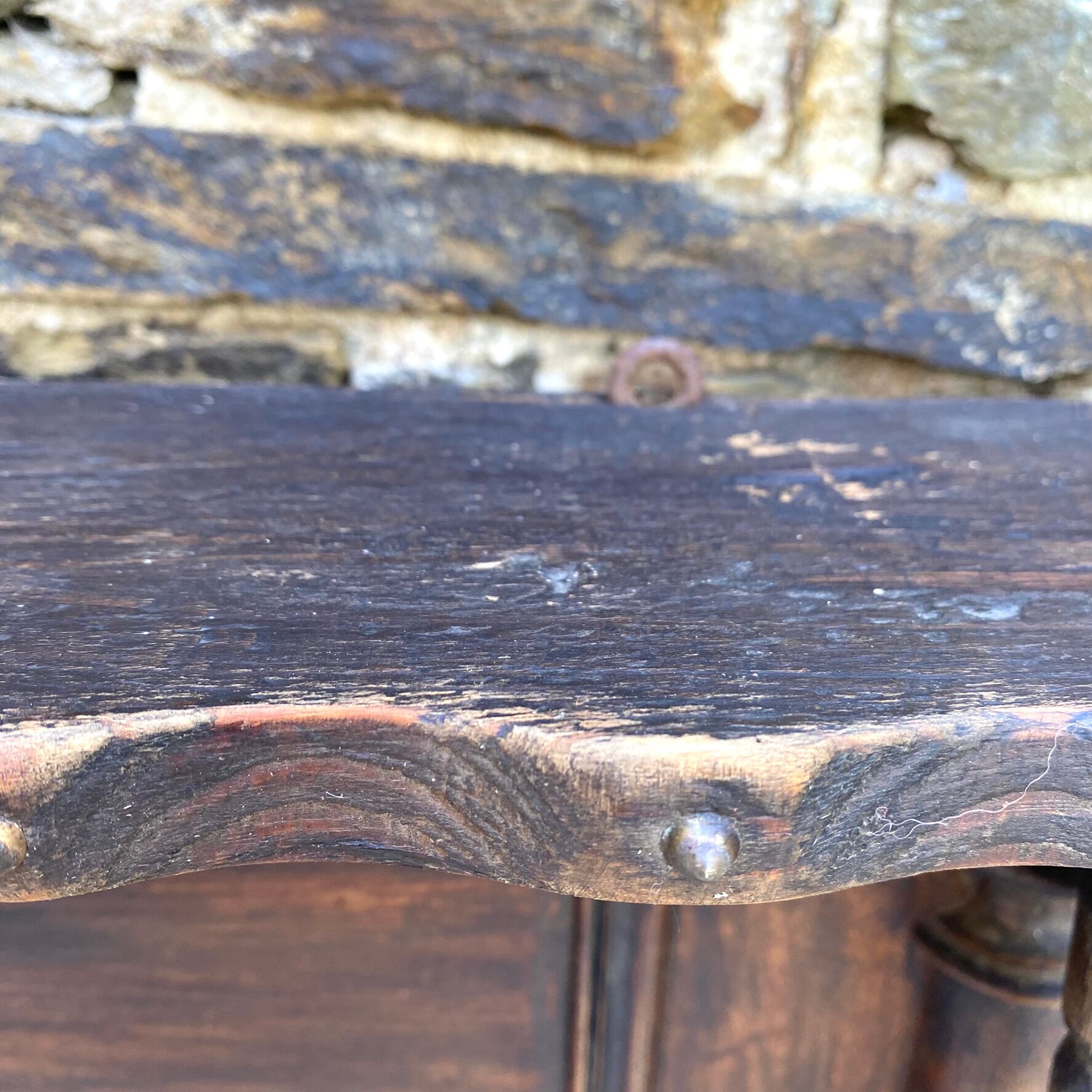 Large wall shelf with 2 wooden and brass shelves.