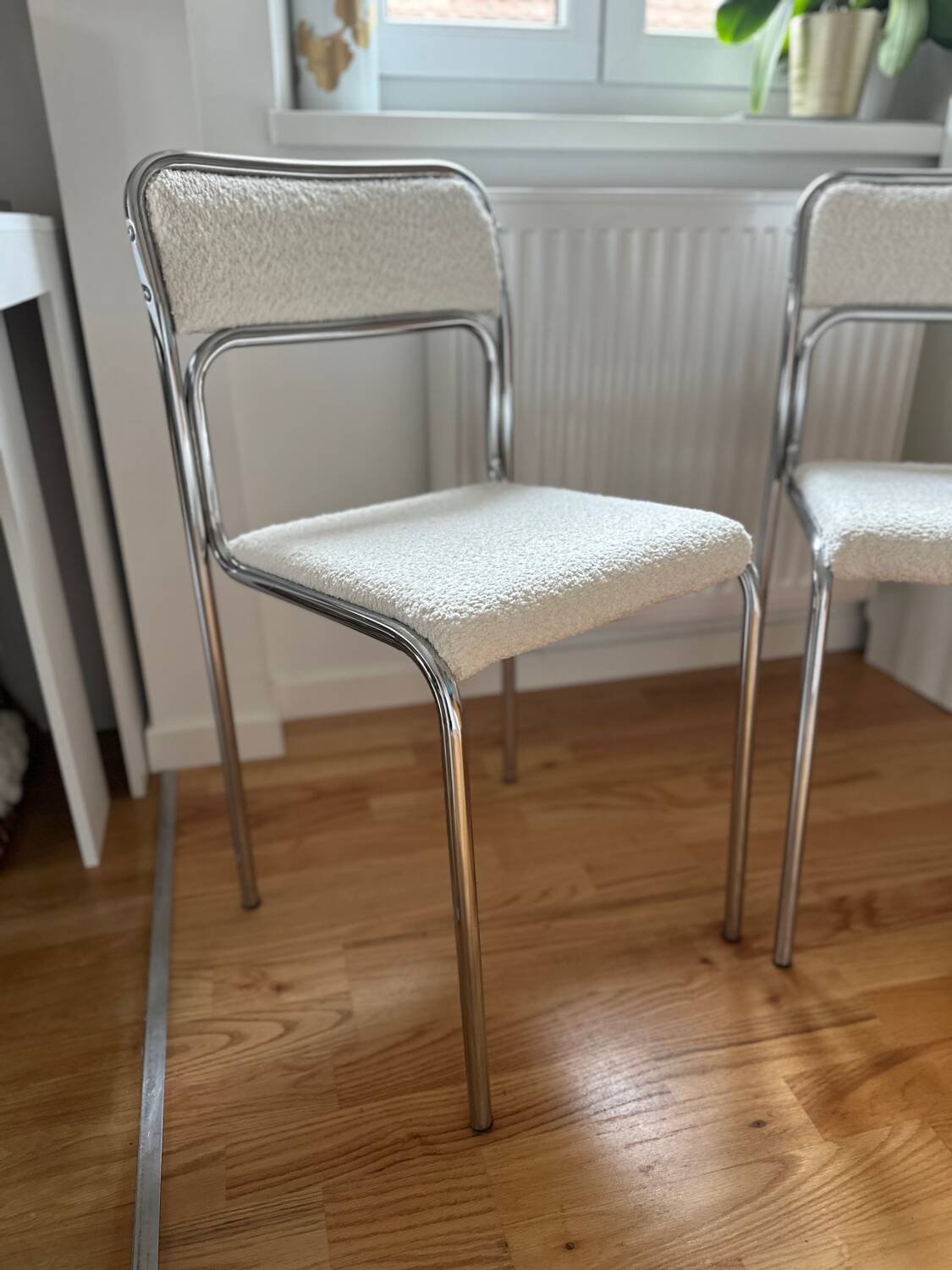 Pair of chrome bouclette chairs