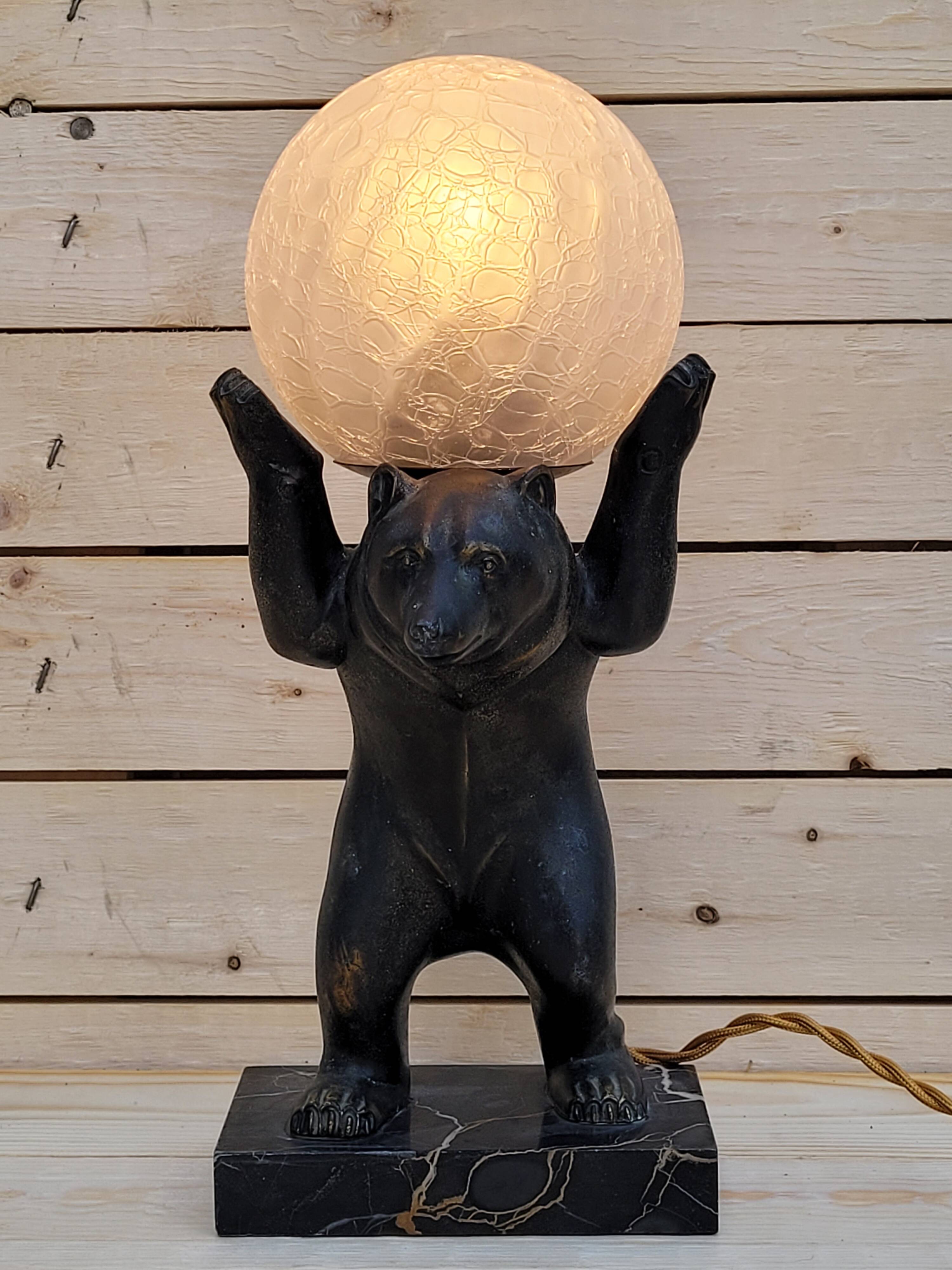 Art deco Bear lamp signed by the artist Irénée Rochard, circa 1930.