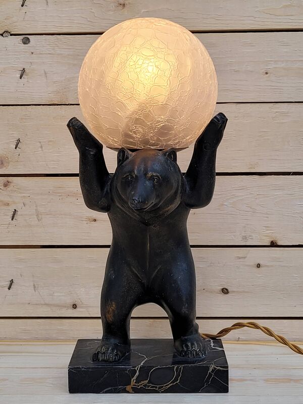 Lampe Ours Art deco signé de l'artiste Irénée Rochard, vers 1930.