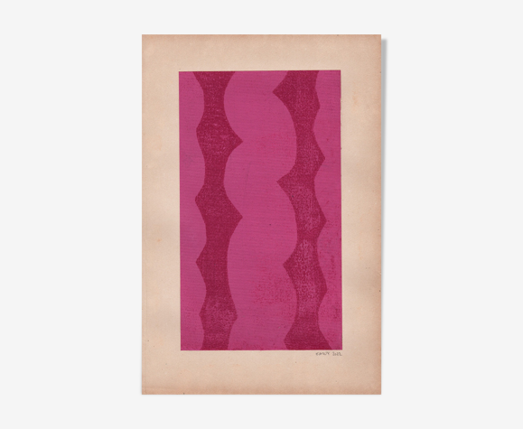Peinture et collage sur papier ancien - m698 - rose indien - signée eawy