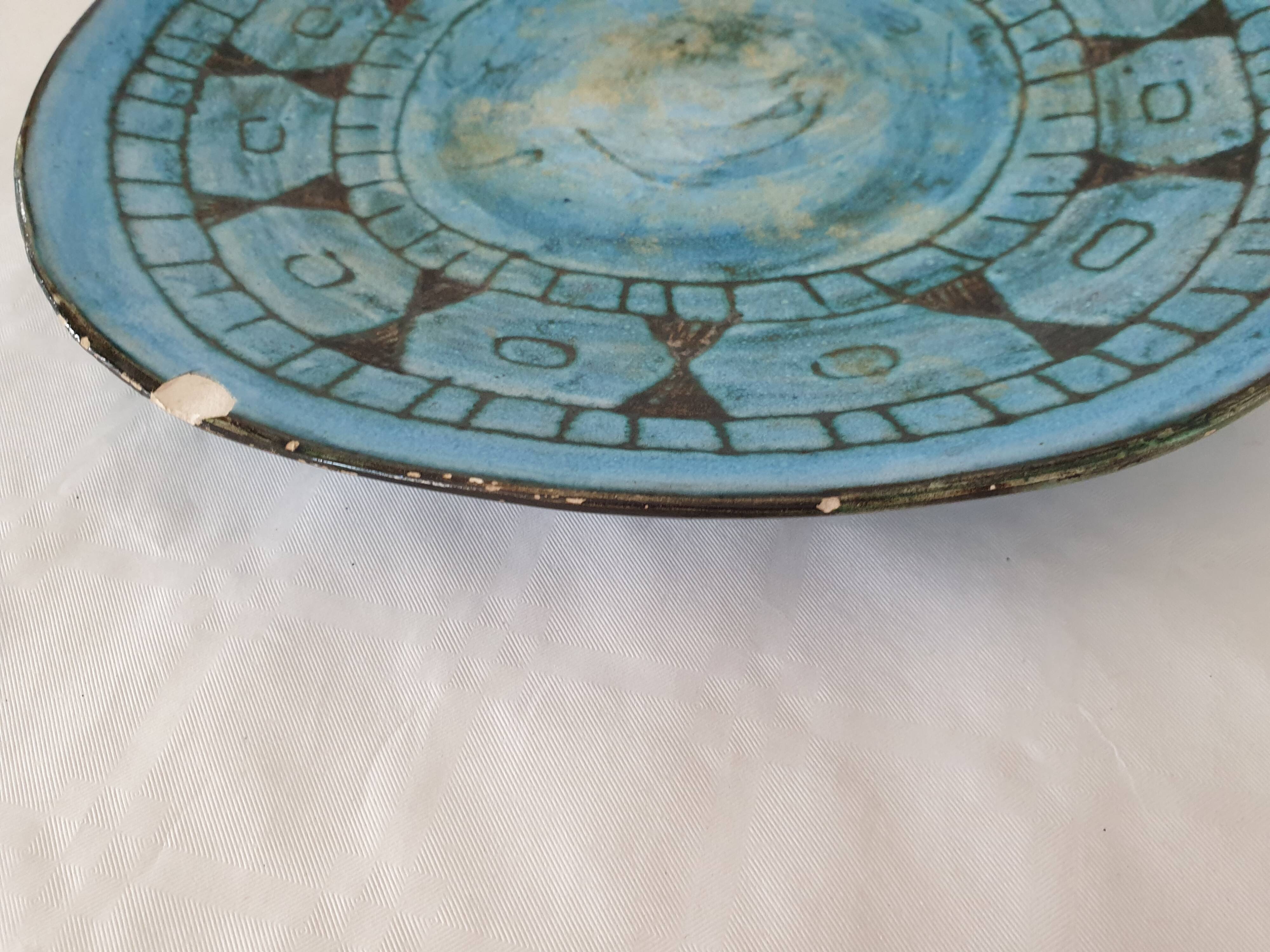 Vintage ceramic plate 60's 70's - Signed A. Maunier (Vallauris) 29cm