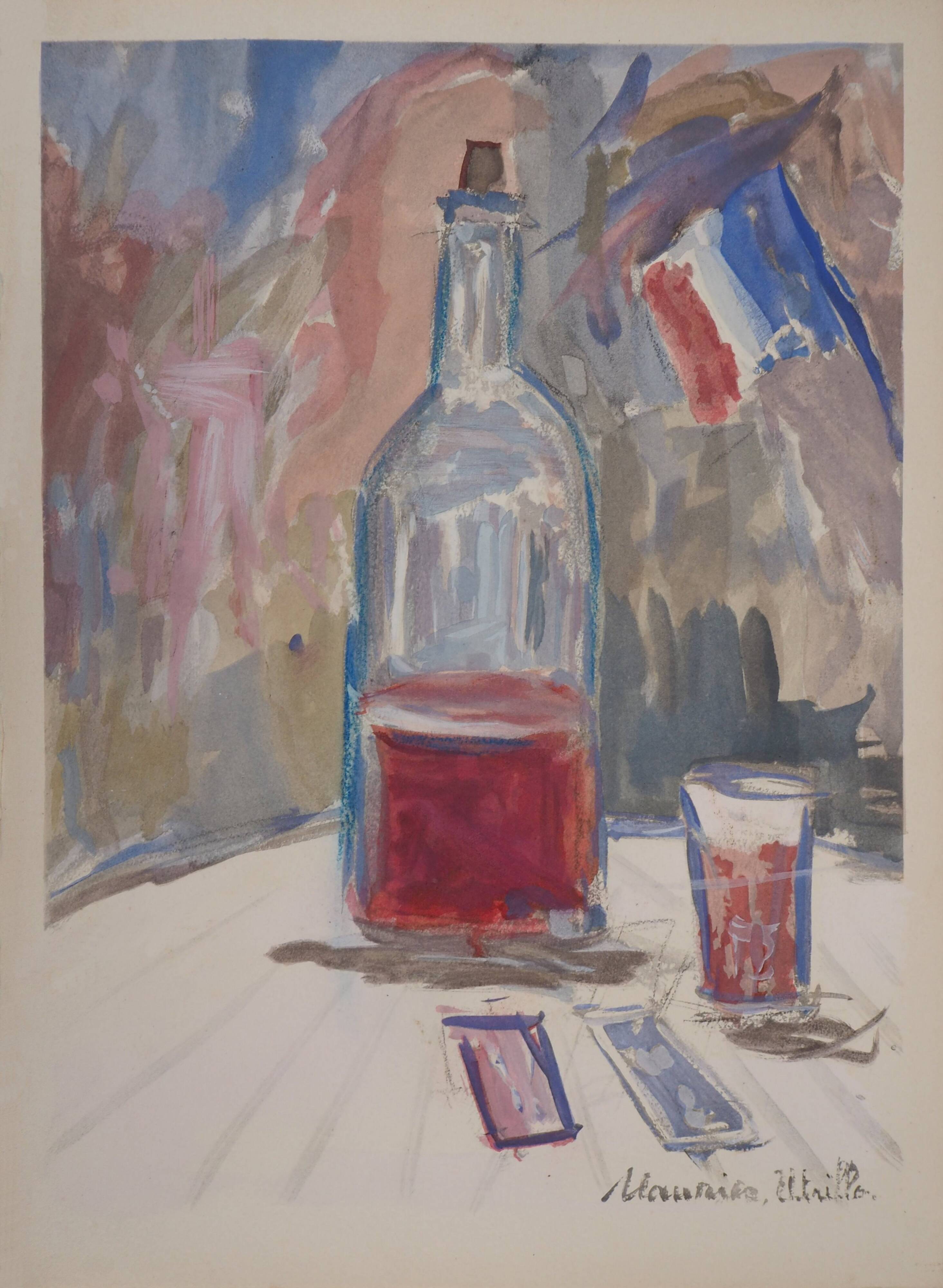 Maurice Utrillo: July 14th Wine, original signed engraving