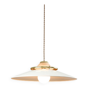 Vintage Italian Brass and Metal Saucer Pendant Lamp, 1970s