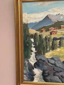 Oil on Canvas “Huts in the Mountains” by Weidofolk, Vintage & Framed