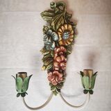 Paire d'appliques en bois sculpté polychrome