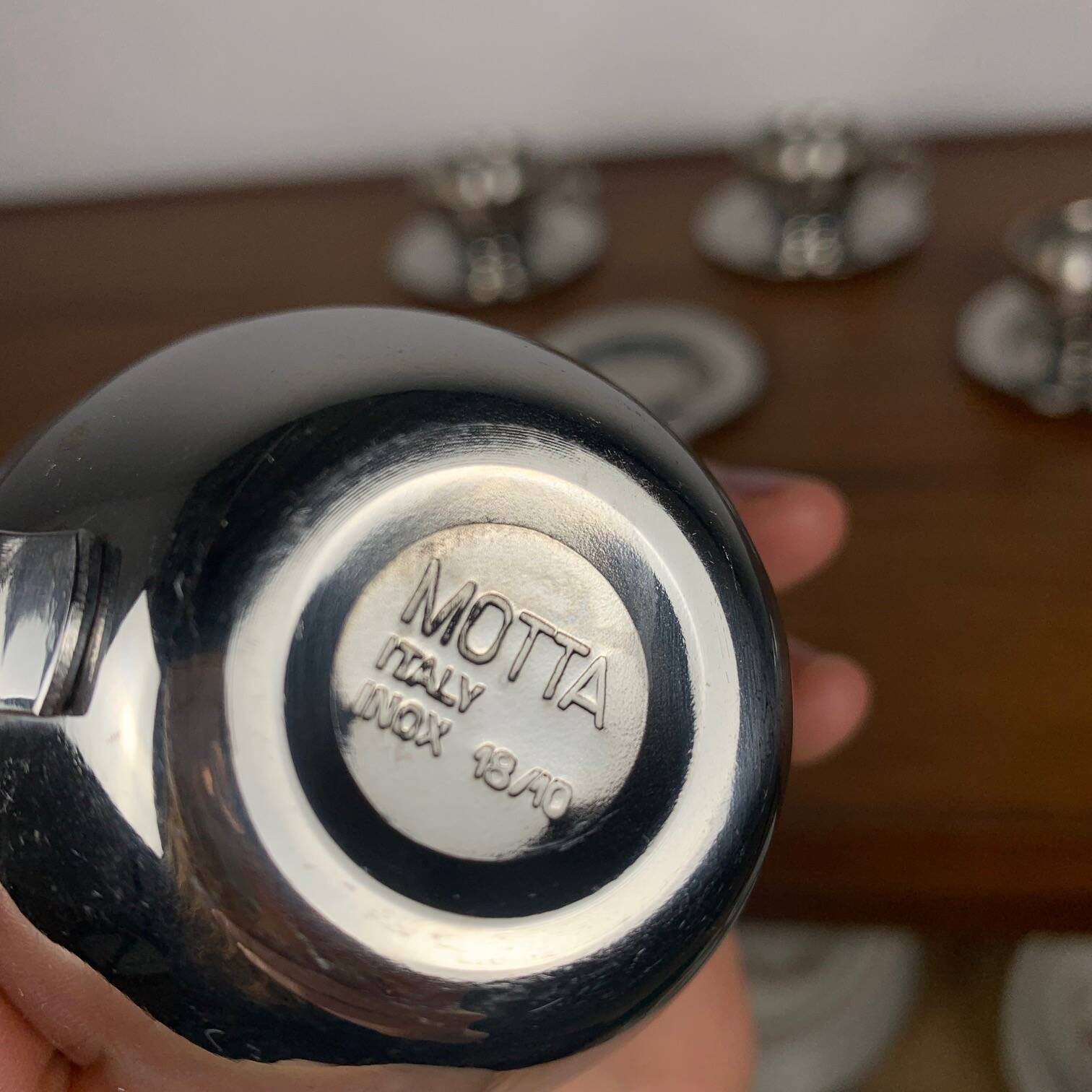 Set of 6 vintage stainless steel coffee cups, 1970