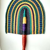 Éventail africain Bolga,tissé violet orange jaune vert noir
