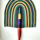 Bolga African fan, woven purple orange yellow green black
