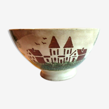 Very rare 19th century ceramic bowl Iron Earth, signed Choisy the King, villages model