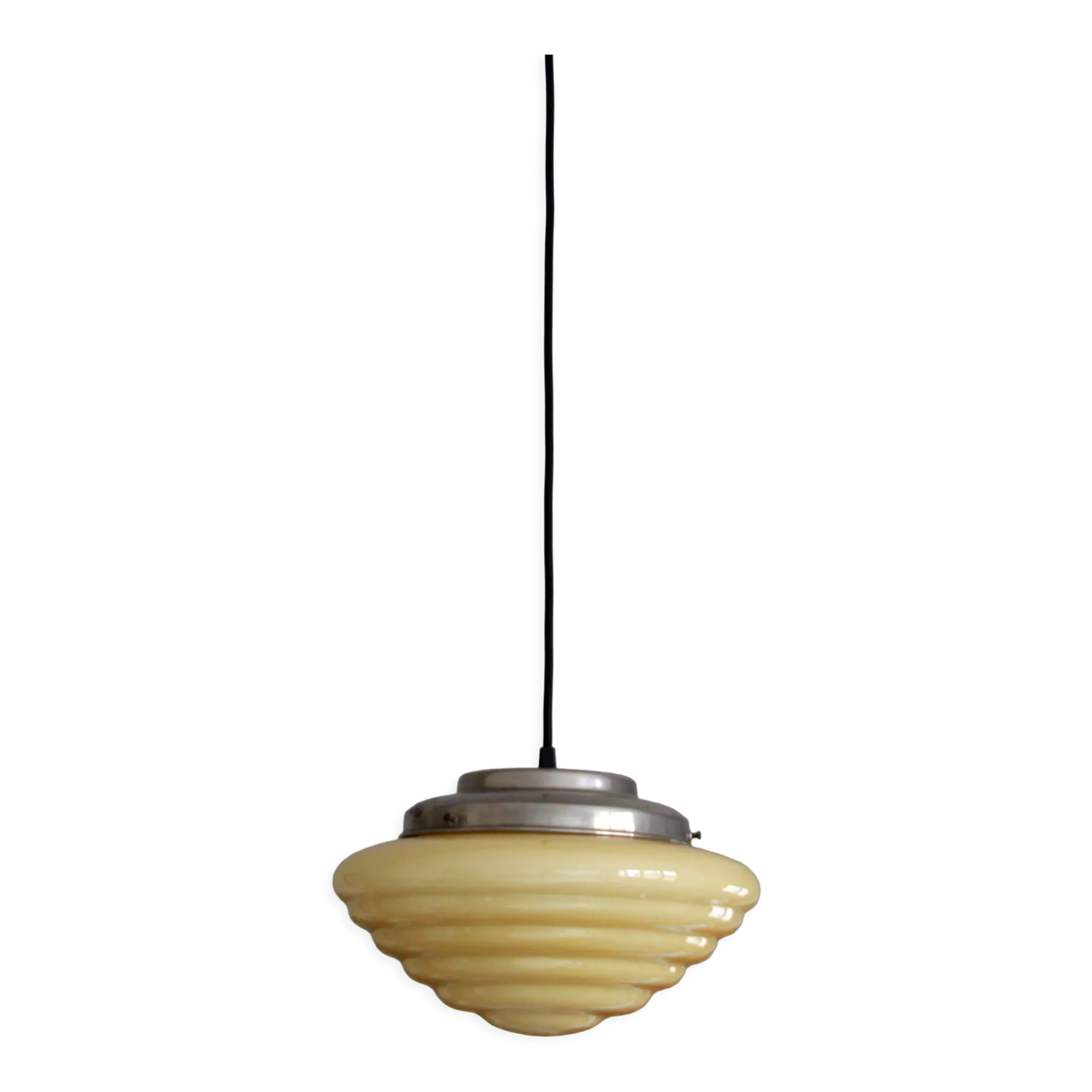 Suspension opaline yellow chandelier vintage luminaire
