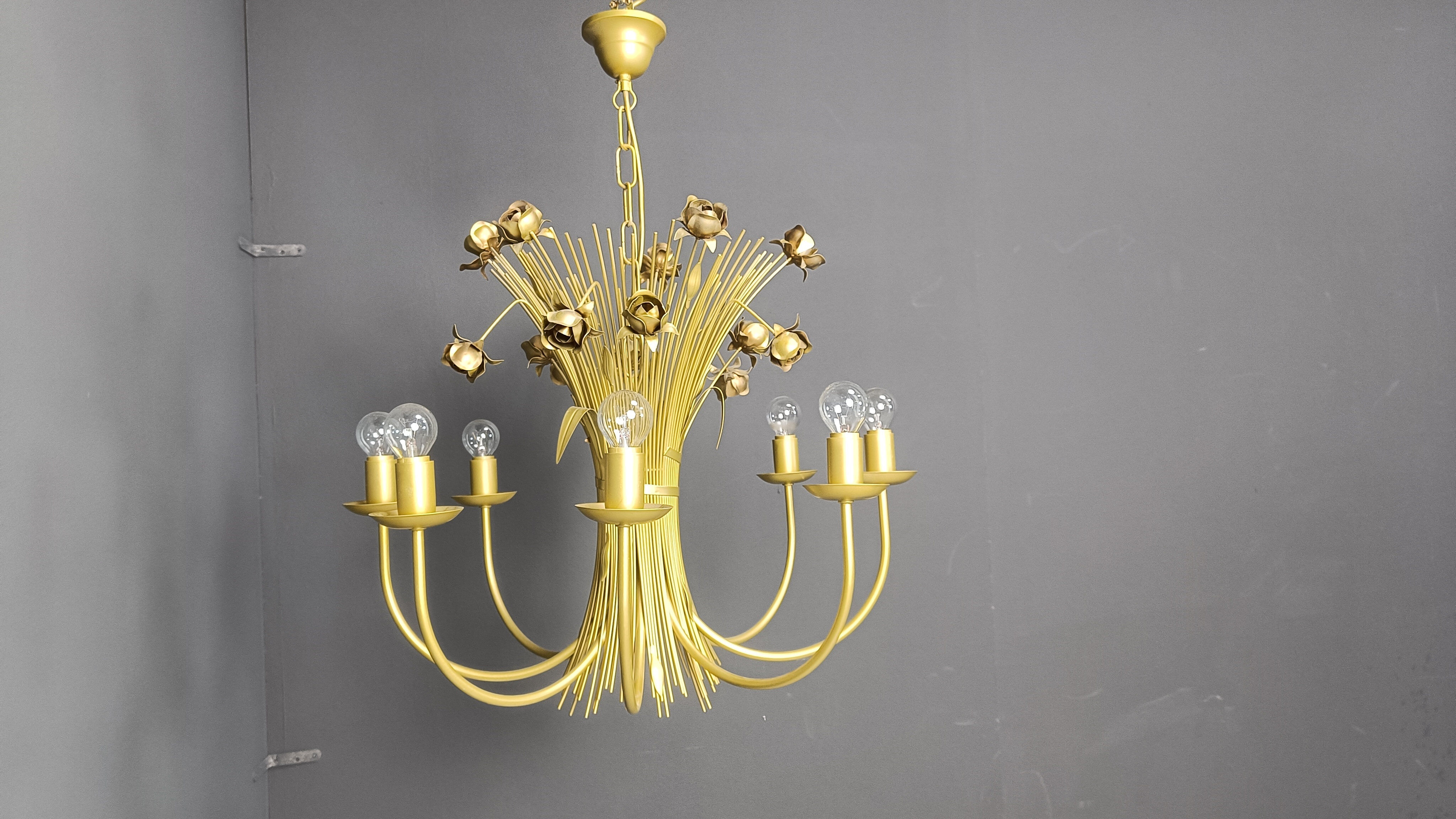 Vintage metal flower chandelier, 1980s