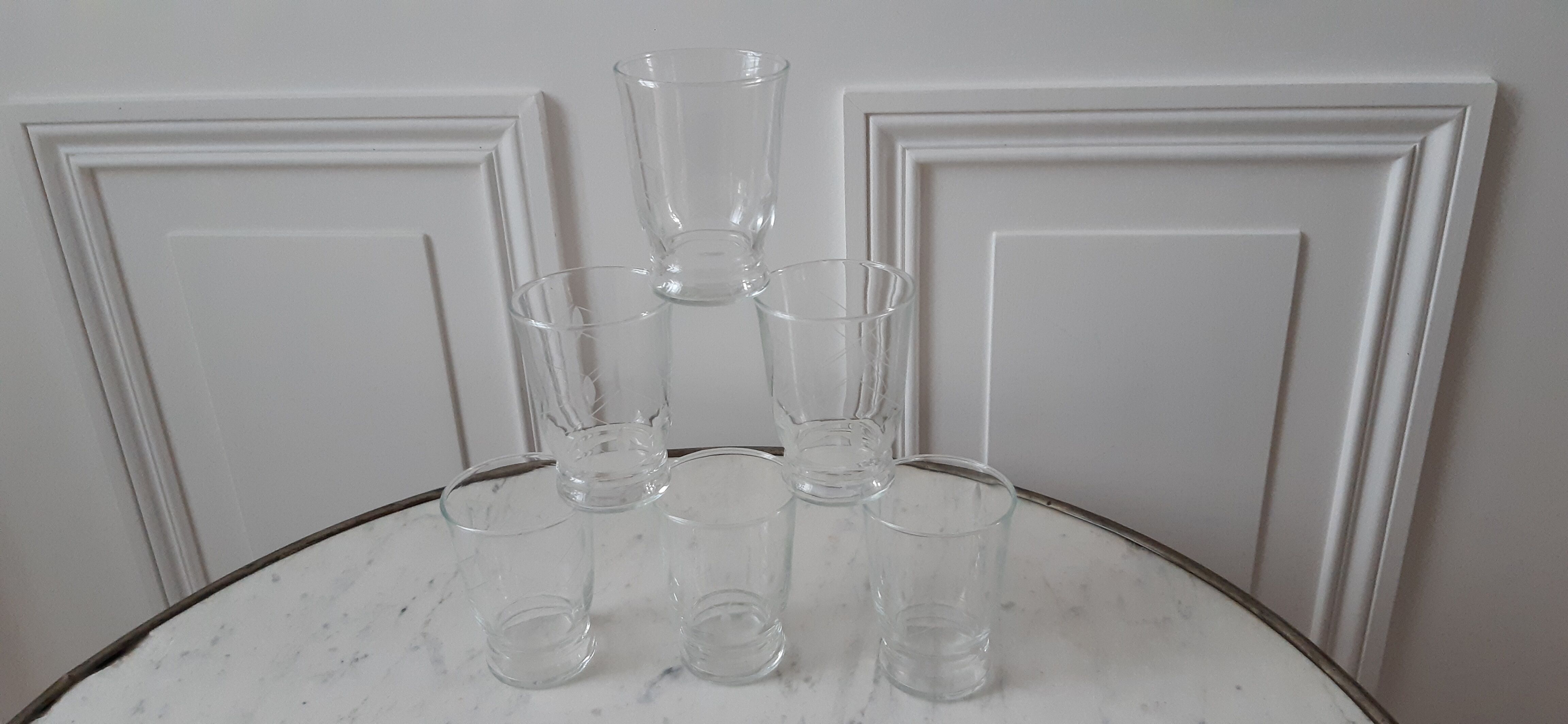 Lot de 6 verres à eau gravés années 50