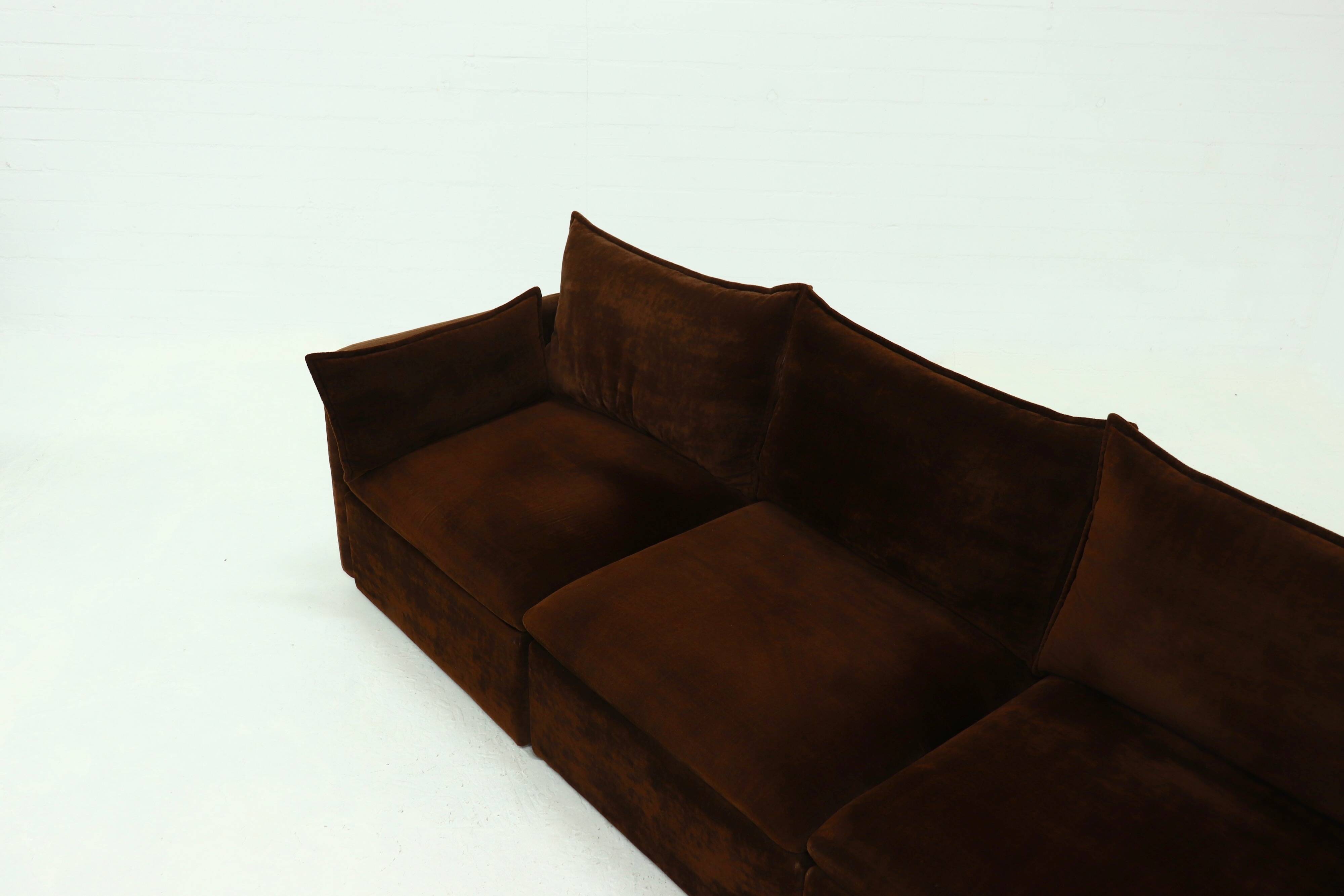 Rare 1970s brown velvet multifunctional modular sofa