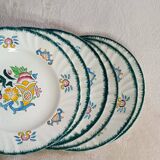 Set of 6 large flat plates Longwy Vieux Rouen vintage