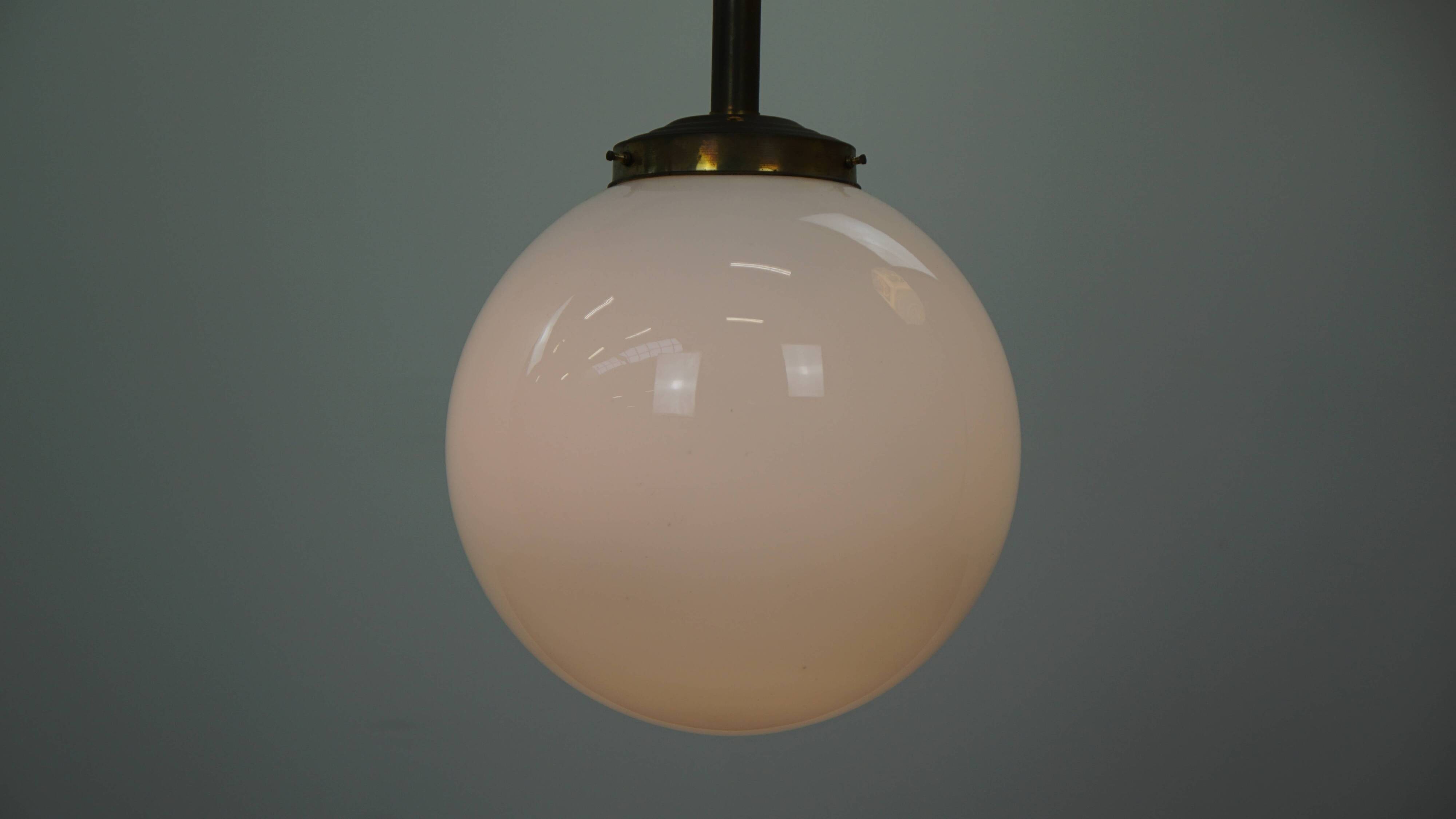 Charming vintage glass globe pendant lamp, milk glass in ArtDeco style