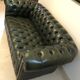 Patinated green English Chesterfield sofa