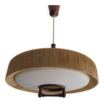 Suspension Temde en sisal et teck vers 1960