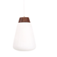 White opaline glass pendant lamp with teak detail