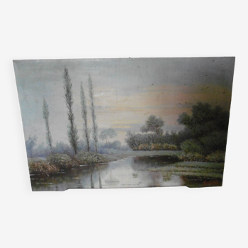 Oil on old landscape panel