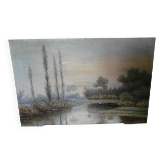 Oil on old landscape panel