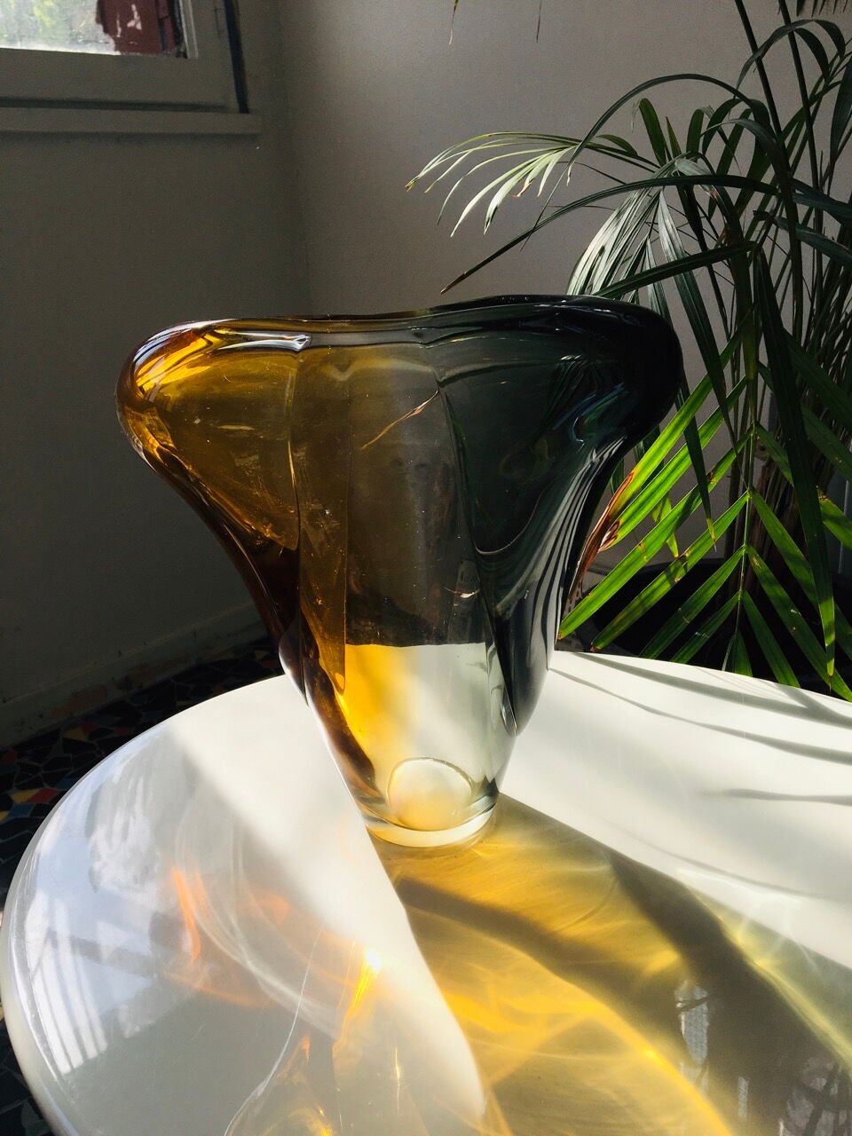 Mid-century blown crystal tricolour vase by Per Lütken