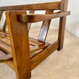 Old 3-seater sofa in solid wood, Maison Regain design, from the 70s.