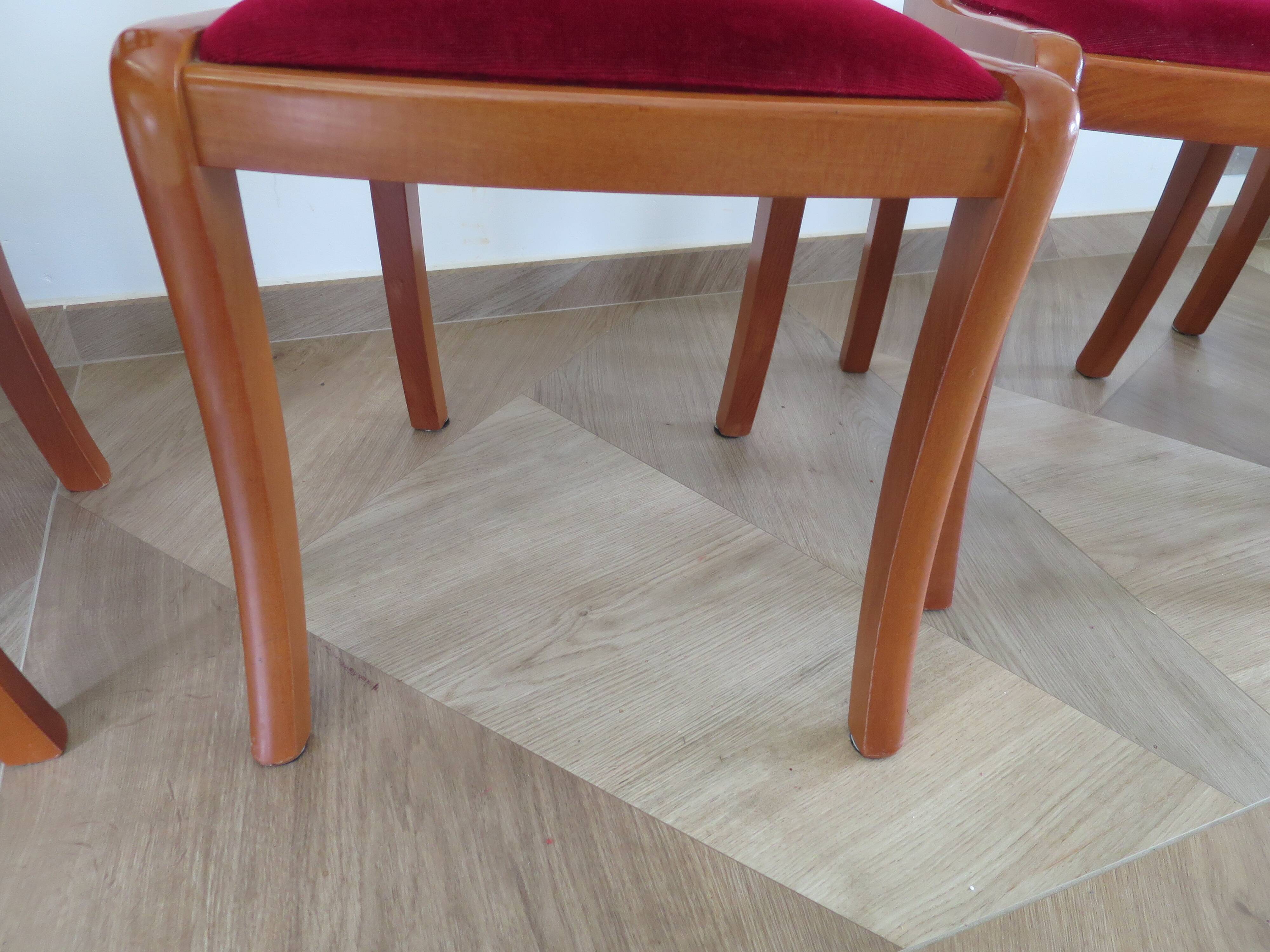 Solid cherry wood chairs and red velvet seat - Set of 4 - Louis Philippe style