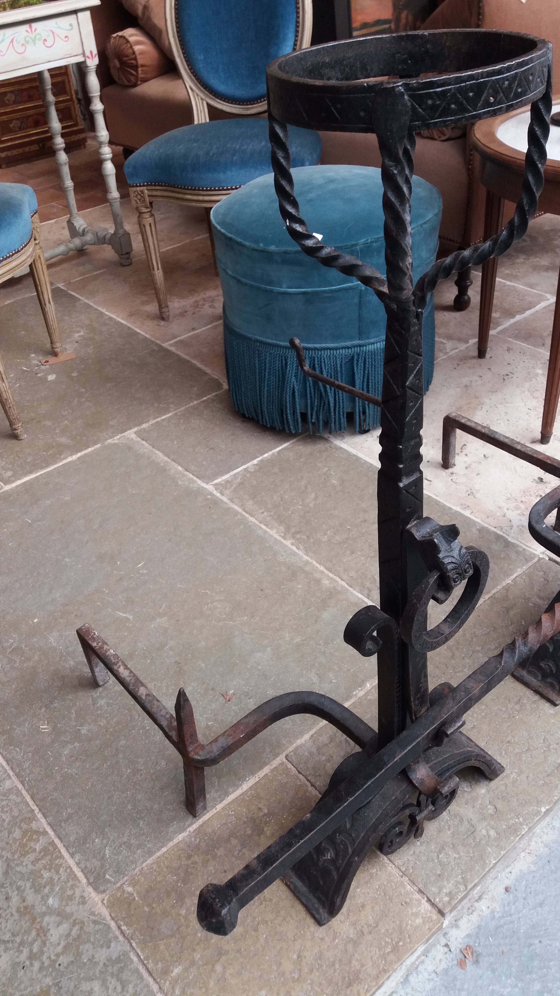 Pair of wrought iron andirons