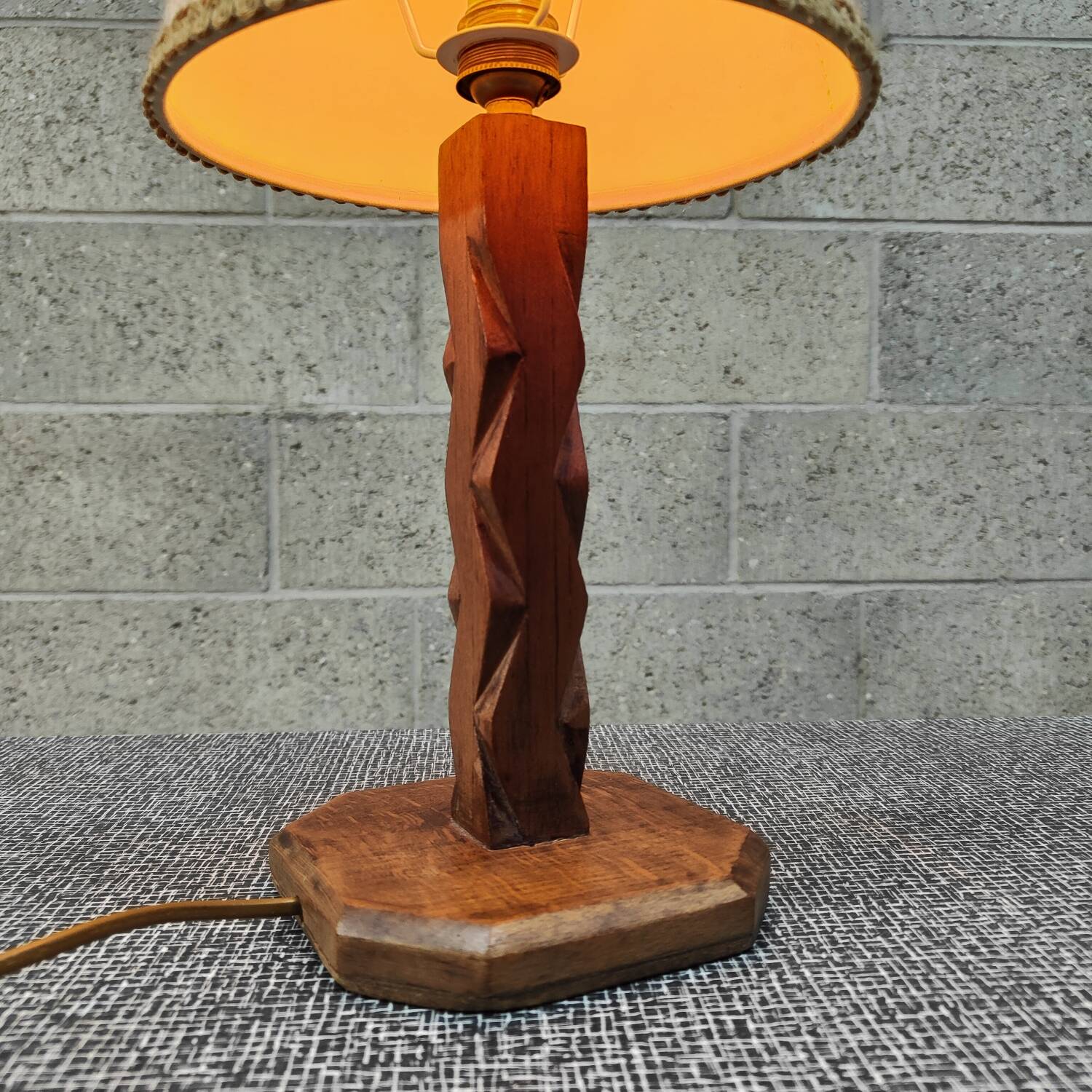 Brutalist carved wooden lamp 1950