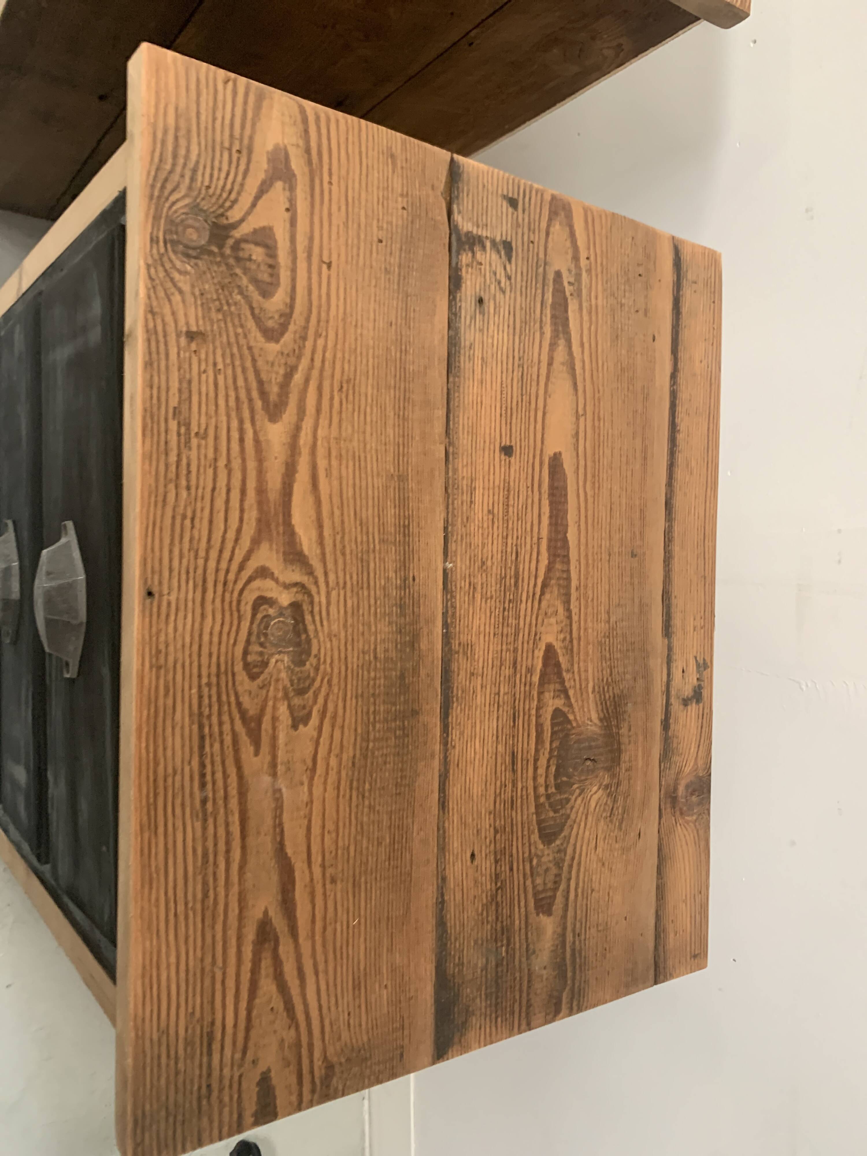 Pair of small brutalist chests of drawers in patinated fir, 20th century.