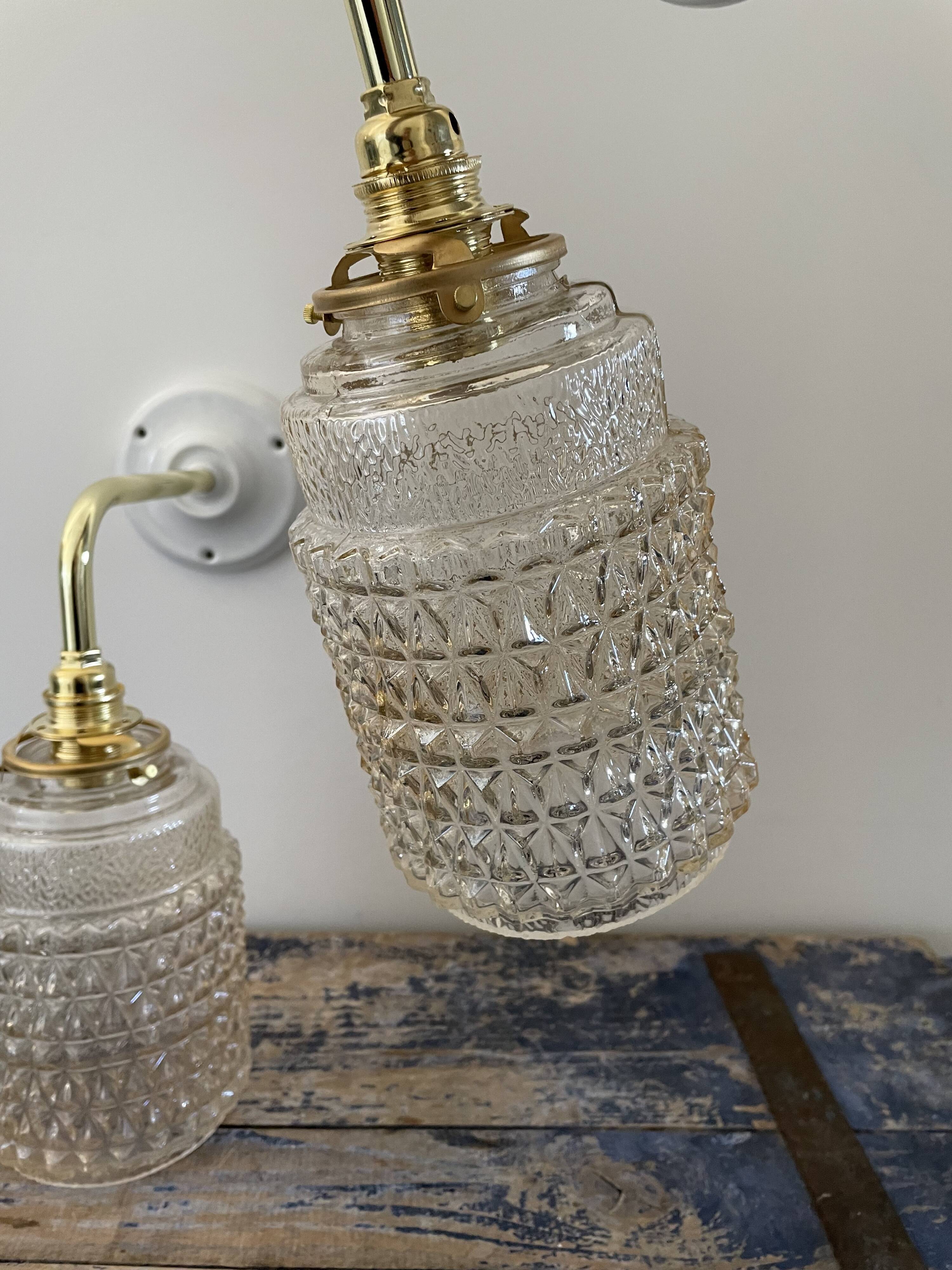 Pair of vintage electrified glass wall lamps