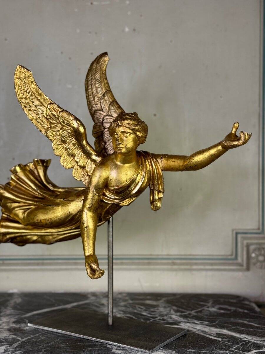 Gilded wooden sculpture, draped angel, Austria around 1800