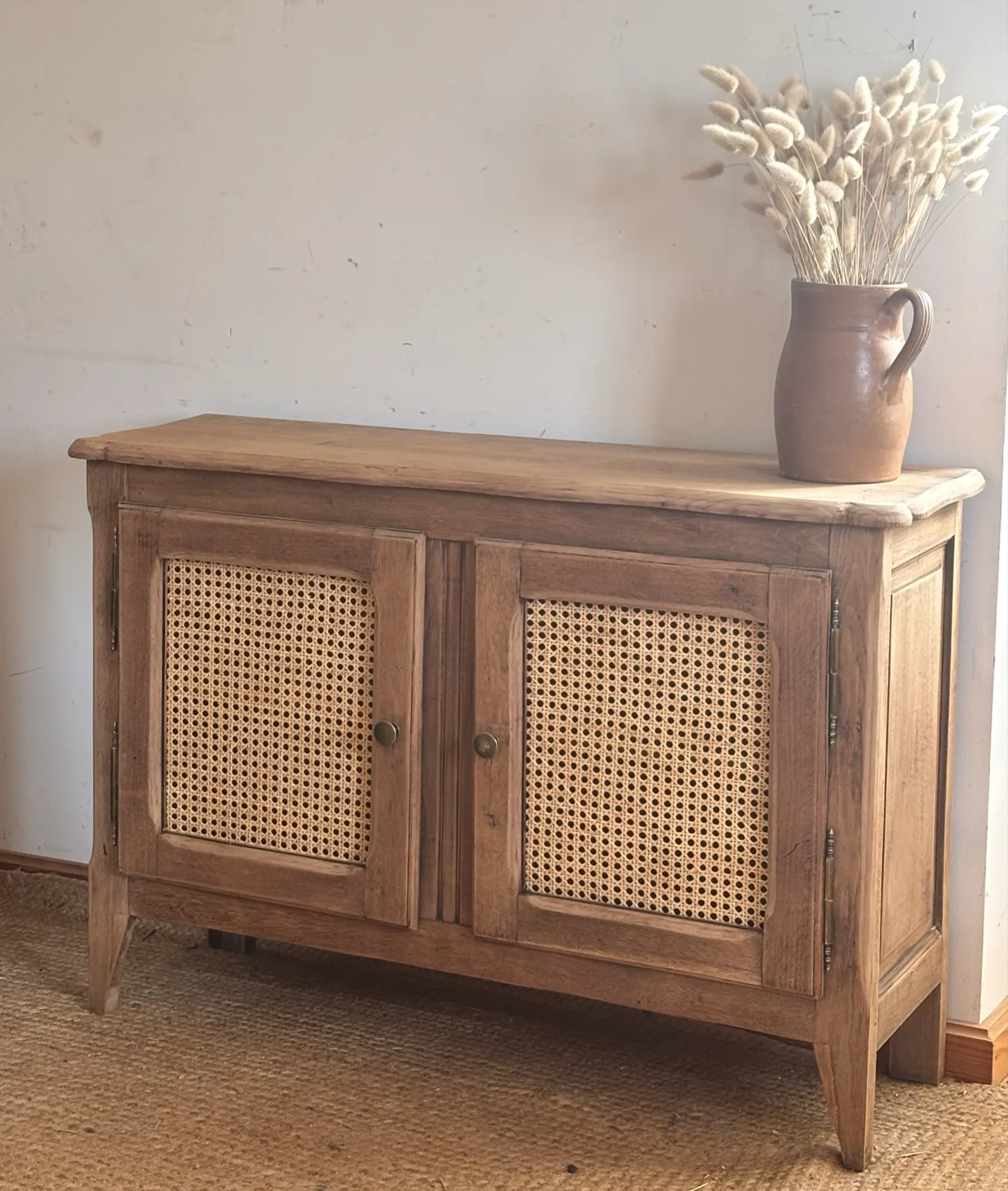 Old solid oak TV cabinet with cane - entrance cabinet