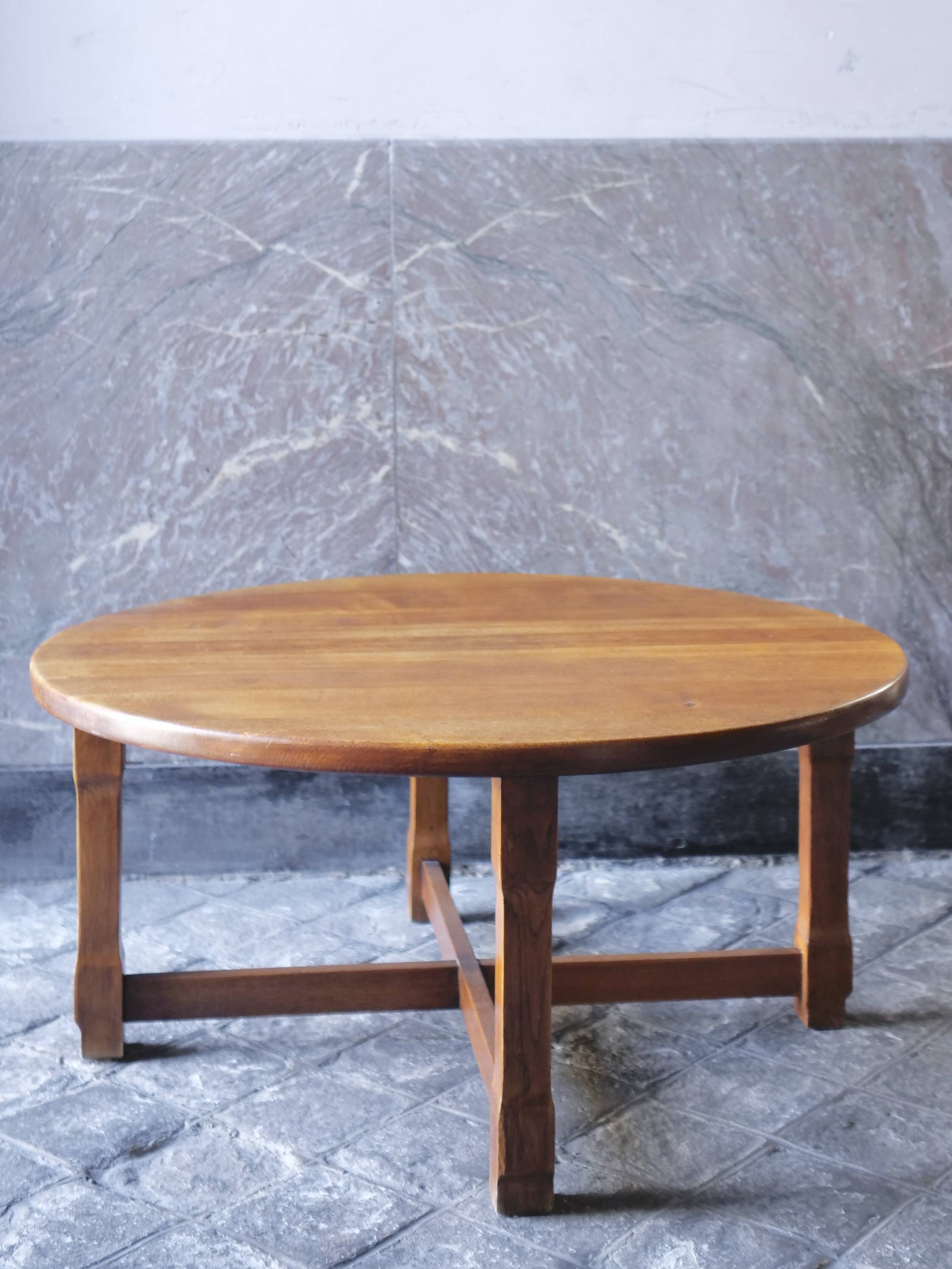 round coffee table in solid wood brutalist design bohemian decor
