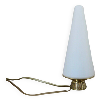 Lampe en laiton doré et opaline 1960