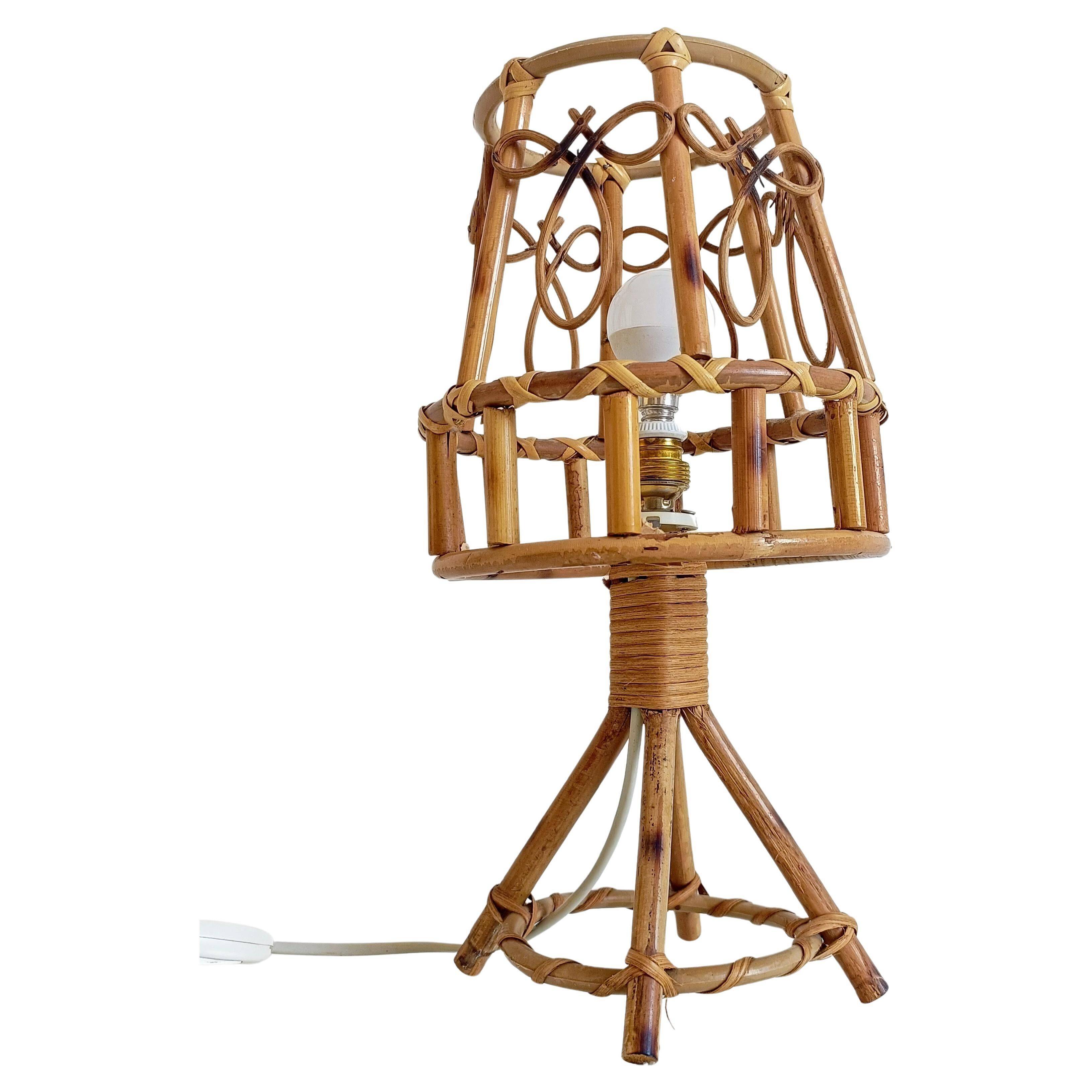 Bamboo and Rattan Table Lamp, Mid-Century Modern, 1960s Style
