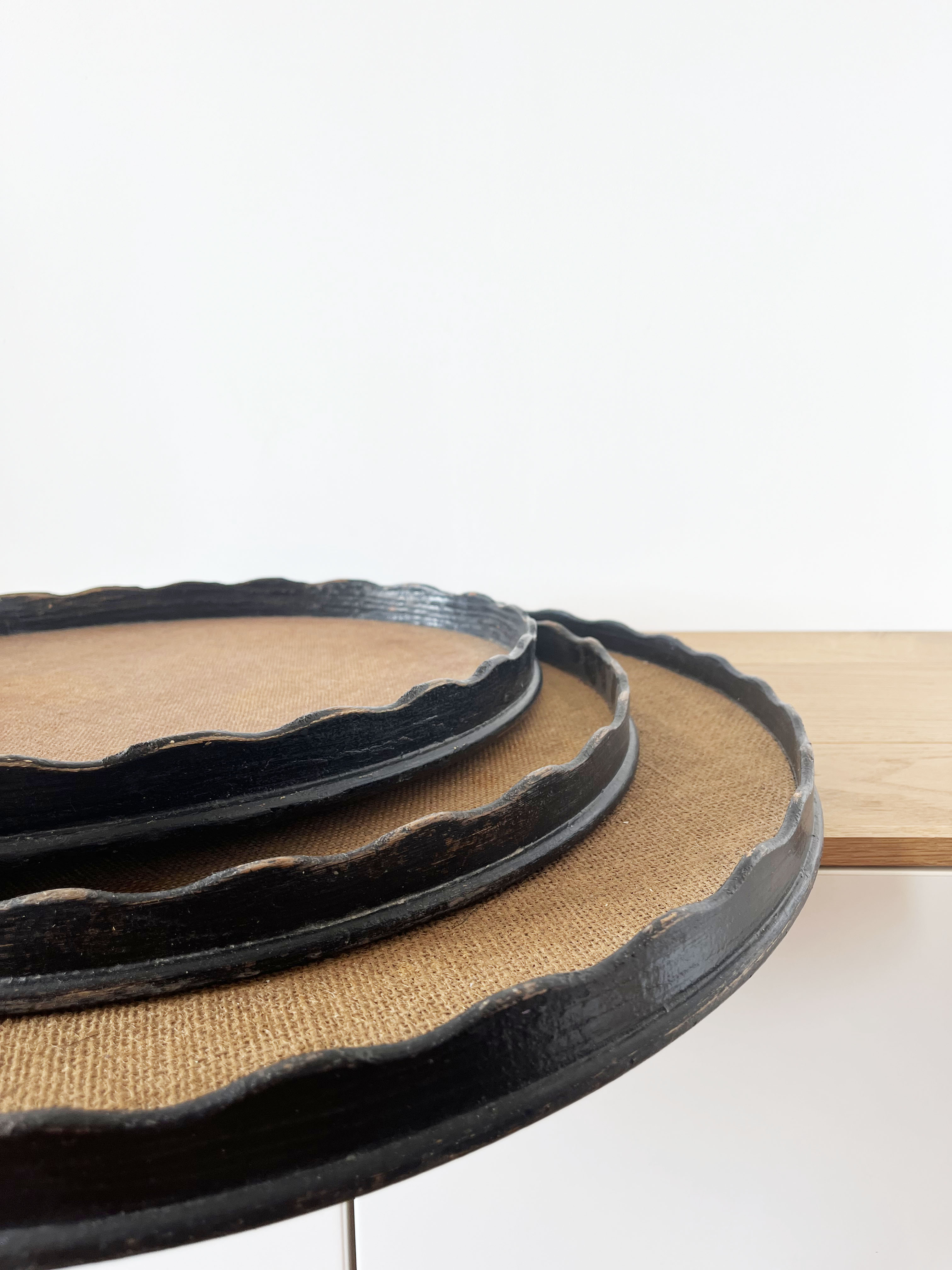 Set of 3 large vintage patinated wooden trays