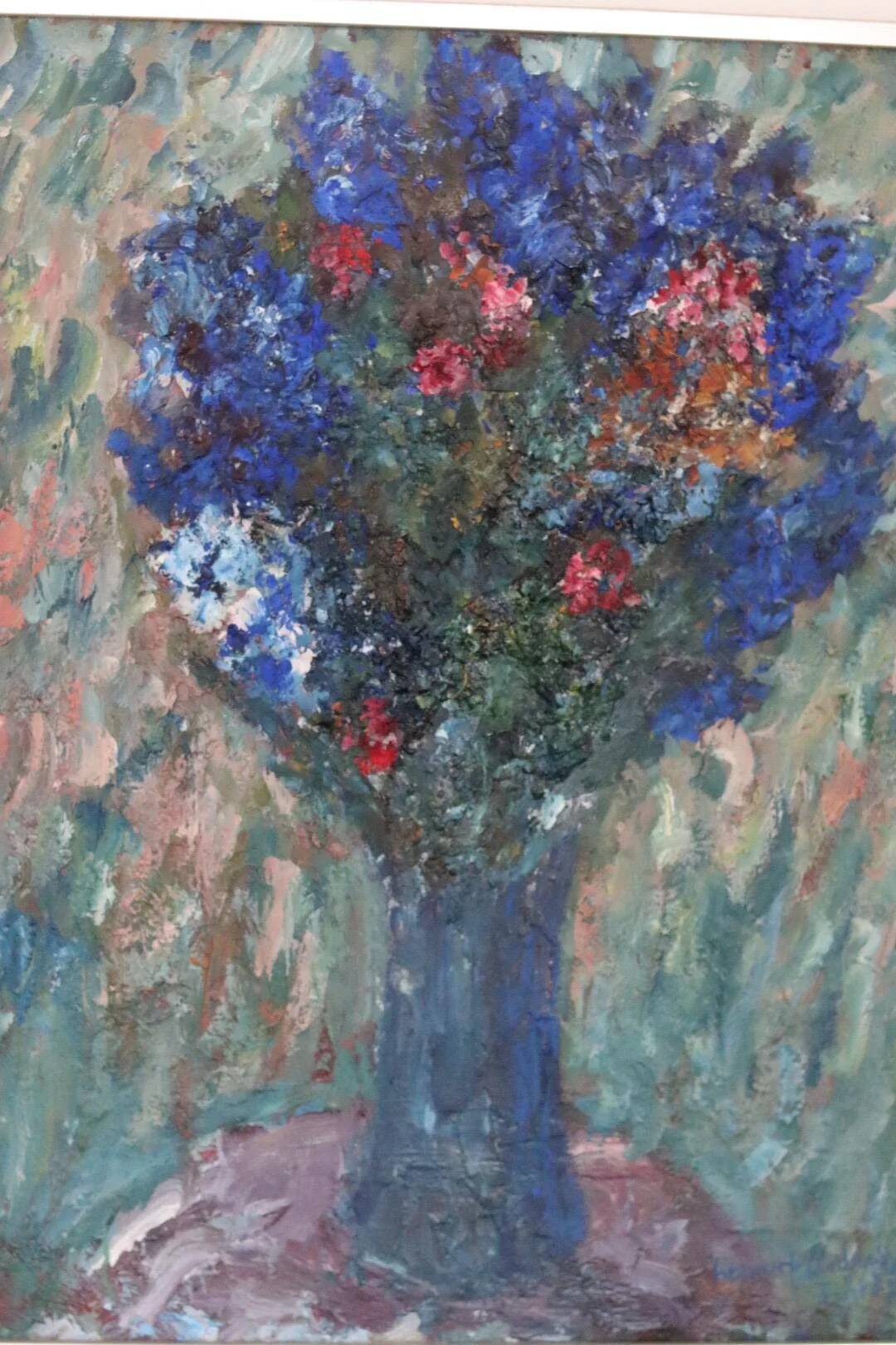 Huile sur toile suédoise – « Vase bleu » par Lennart Andersson
