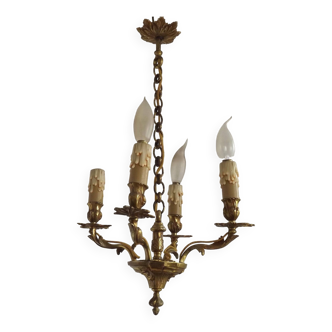French Vintage Art Nouveau Scrolled Acanthus Leaf 4 Light Bronze Candlestick 4791